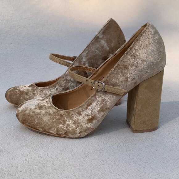 Modesta Shoes - Modesta Carmeo-01 Crushed Velvet Mary Jane Style Block Heels